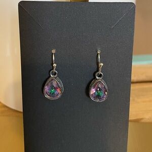 Fashion Teardrop Mystic Crystal Drop Earrings - Silver Tone (NWOT)